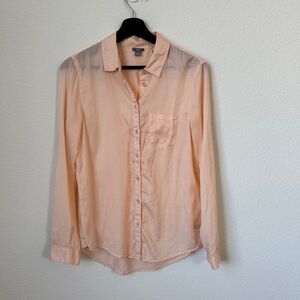 Soft Peach Button Up Long Sleeves Collard Shirt by Aerie, size small
